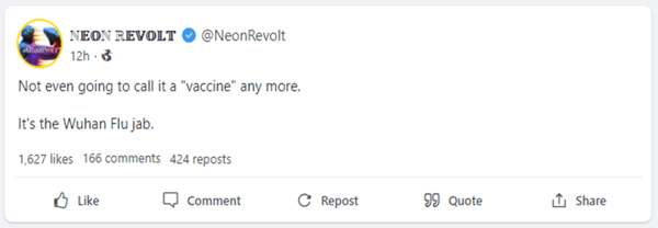 A screenshot of a trending post on Gab