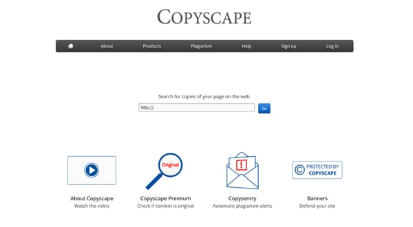 Image of copyscape homepage, a brand protection tool competitor of LifeRaft OSINT software