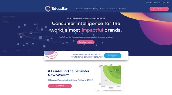 Image of Talkwalker homepage, a brand protection tool competitor of LifeRaft OSINT software.