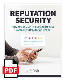 Cover of LifeRaft reputation security guide explaining their brand protection services through their OSINT platform.