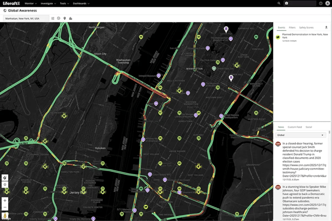 A screenshot of Liferaft's Global Awareness feature