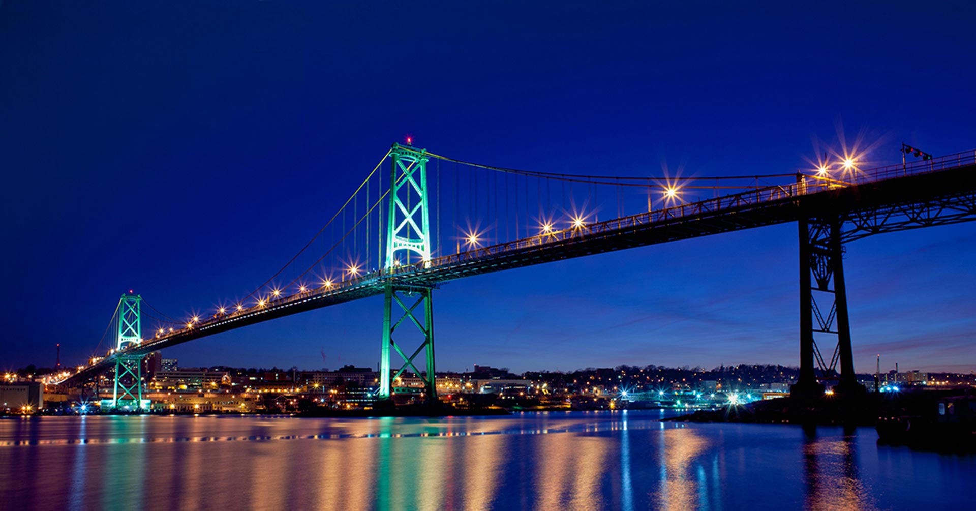 The city harbour of Halifax in Nova Scotia, Canada, seen at night