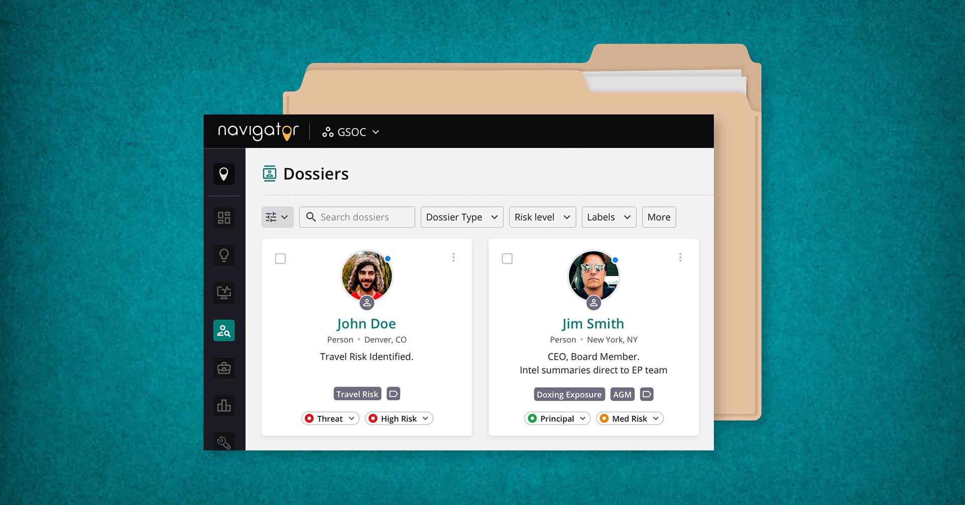 A screenshot of Navigator's upcoming Dossiers feature