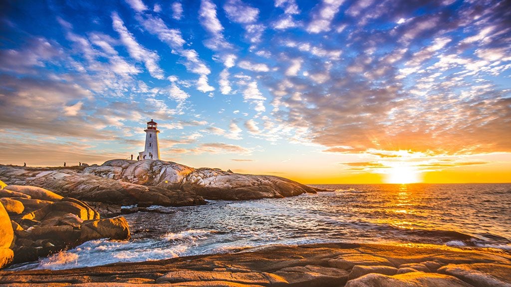 A vista of Peggy's Cove lighthouse in Nova Scotia, Canada.