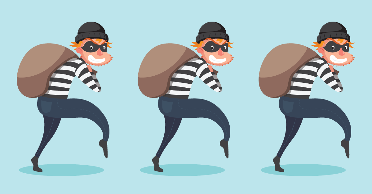 An illustration of three robbers sneaking away with a sack of stolen goods