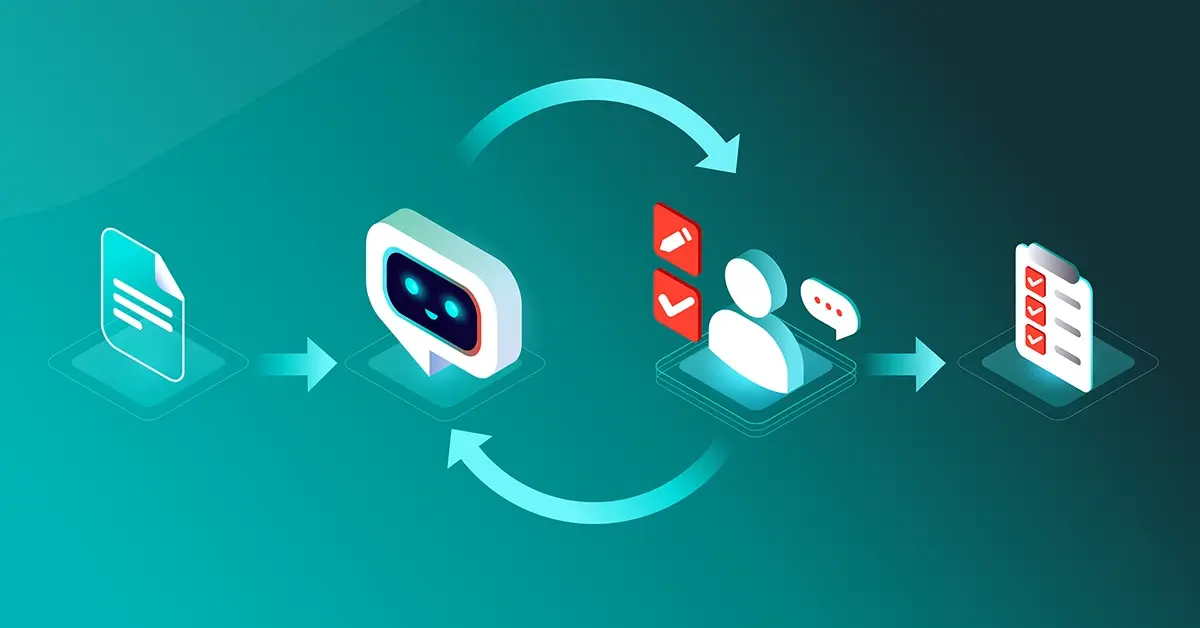Illustration of AI integrated into workflows, showing tasks moving between systems and humans to represent the shift from tools to AI-driven operating models.