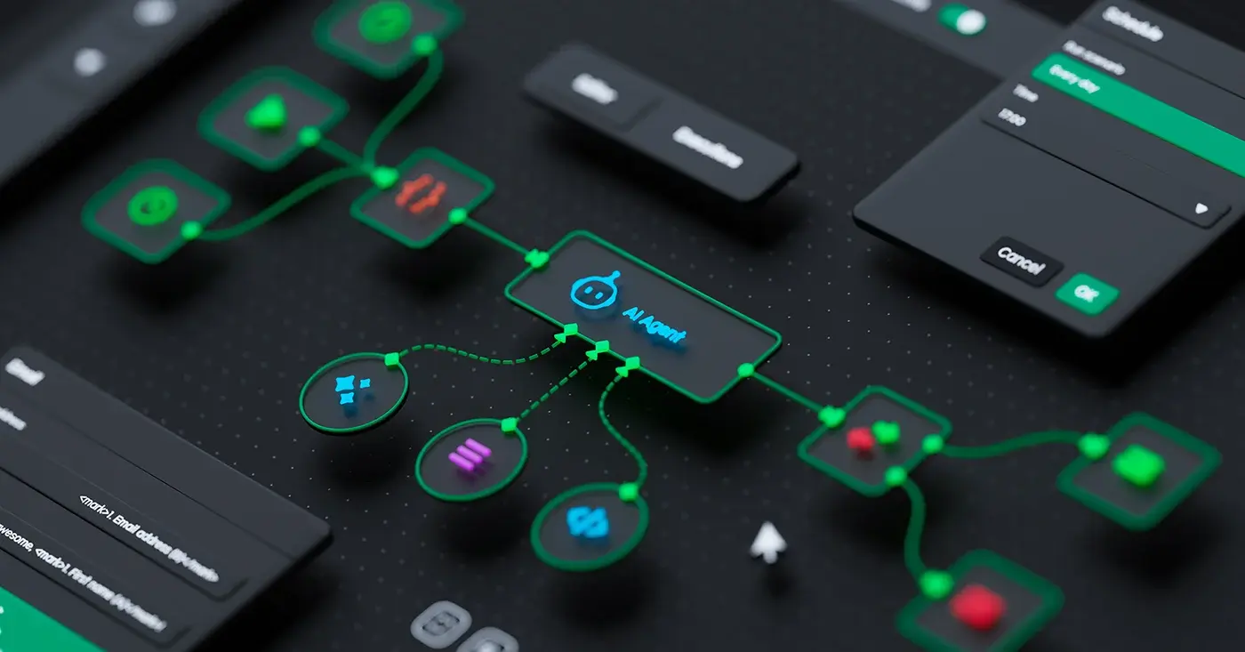 AI agent orchestrating a connected workflow, illustrating how tasks, data, and decisions move across systems to reduce friction and improve operational efficiency.