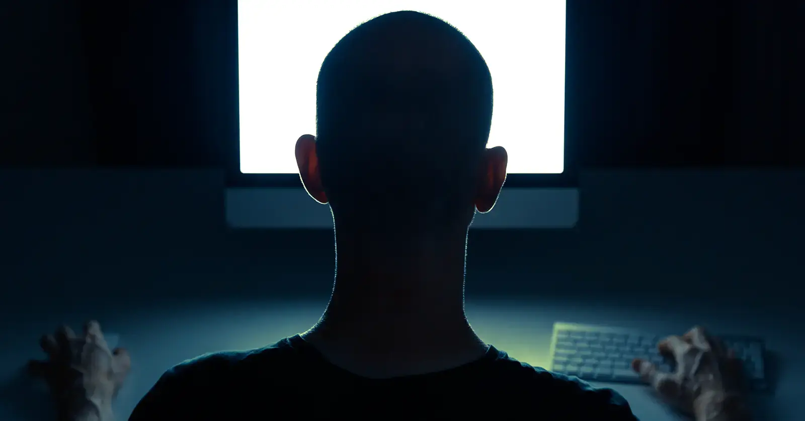 Silhouette of a person at a computer, symbolizing activity on fringe online communities.