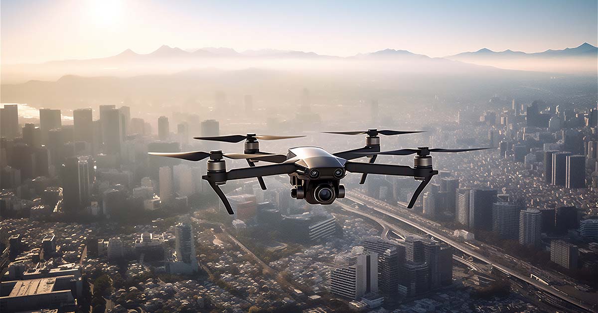 Drone seen over a cityscape