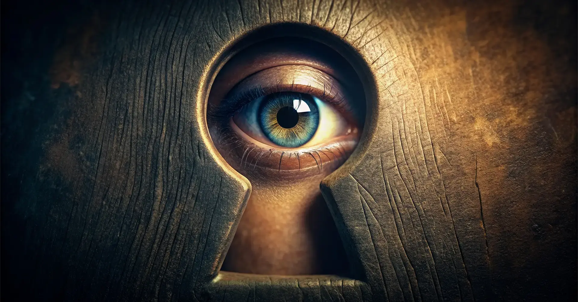eye looking through keyhole representing spying or insider threats