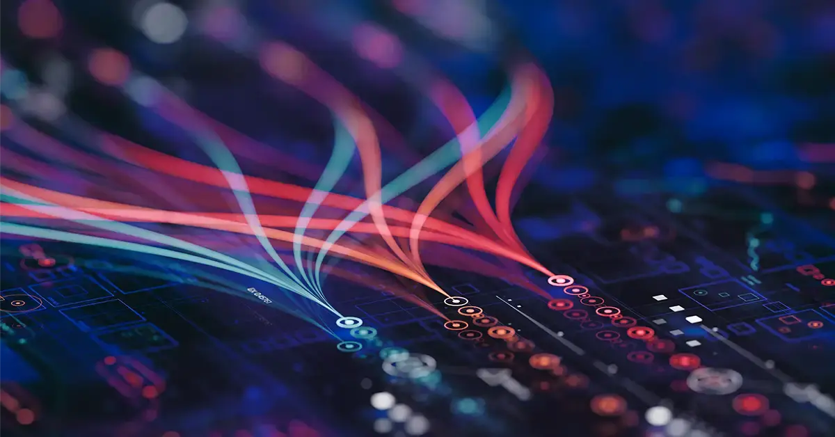 “Visualization of OSINT automation workflow with colorful data streams flowing across a digital network, symbolizing real-time data collection and analysis.