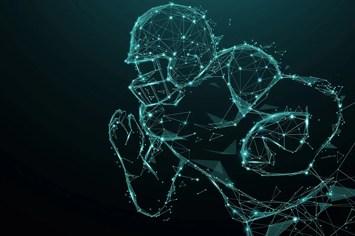 Digital outline of an NFL football player carrying a ball