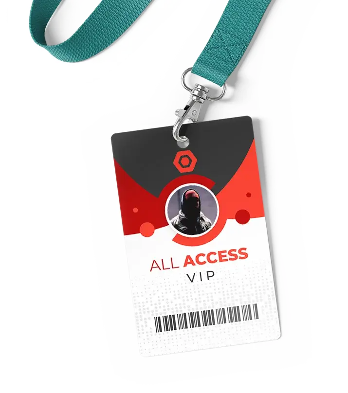 All access VIP event badge on a lanyard.