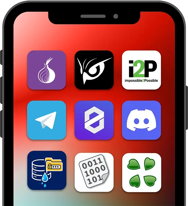 Mobile device displaying icons of deep and dark web sources.