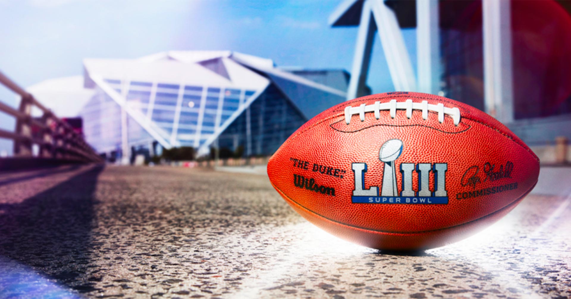 Image of a football with the 2019 NFL Superbowl logo 